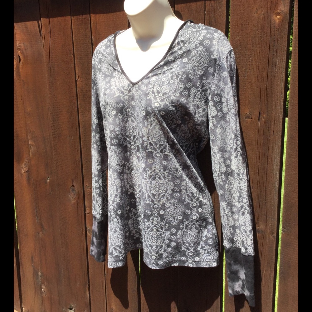 Prana, Black and Grey, Burnout Pullover Hoodie Tee